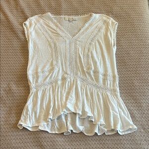 Ann Taylor Loft White Crochet Sleeveless Peplum Top Linen Cotton Small Petite